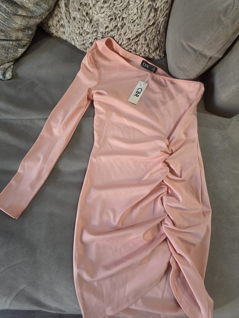 CBR Blush Pink One-Shoulder Ruched Bodycon Dress